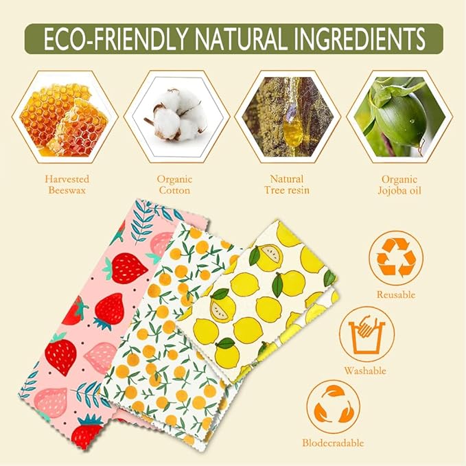 EcoHMVerve Beeswax Reusable Food Wraps for Bread & Sandwiches – Organic Cotton, Beeswax & Pine Resin Reusable Food Wrap with Multi-function brush– Eco-Friendly Kitchen Storage