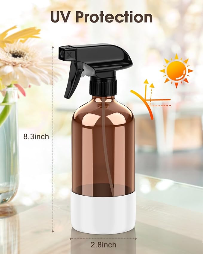 Bontip Glass Spray Bottle with Silicone Sleeve Protection, Amber Glass Spray Bottle Set for Window Cleaner Aromatherapy Facial Hydration Watering Flowers Hair Care 2 Pack/16 oz (White, 16 oz)