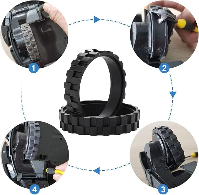 Drive Wheel Tires Compatible for iRobot Roomba s9 (9150) and s9+ (9550) Series Robot Vacuums (Includes 2 Side Brushes, 4 Drive Wheels, 2 Dust Bags, 1 Screwdriver)