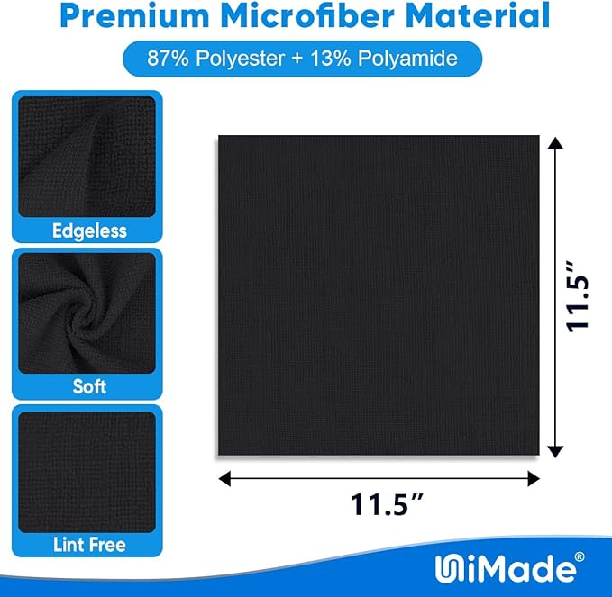 UNIMADE Microfiber Cleaning Cloth, 10 Pack Reusable Microfiber Towels for Cars Lint Free Cleaning Shop Towel Rags for Home Kitchen Automotive Bar Mechanic Restaurant Garage, 11.5"x 11.5", Black
