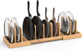 Bambition Bamboo Pot Lid Organizer, Pots and Pans Organizer Inside Cabinet, Pot Lids holder for Kitchen Countertop