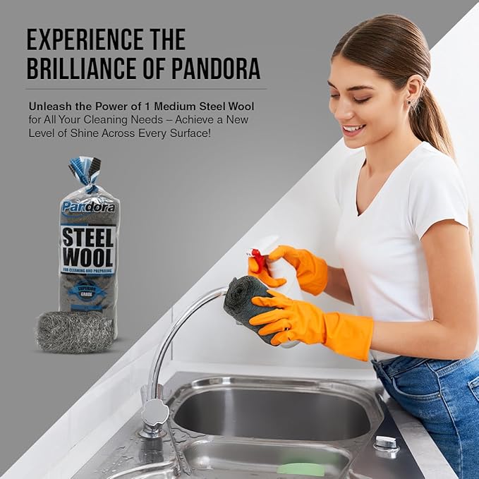 Pandora Steel Wool #1 – Medium Grade, 240 Pads for Cleaning and Preparing- Metal Strands - Ideal for Linoleum Floors, Bowling Balls, and Shoe Soles
