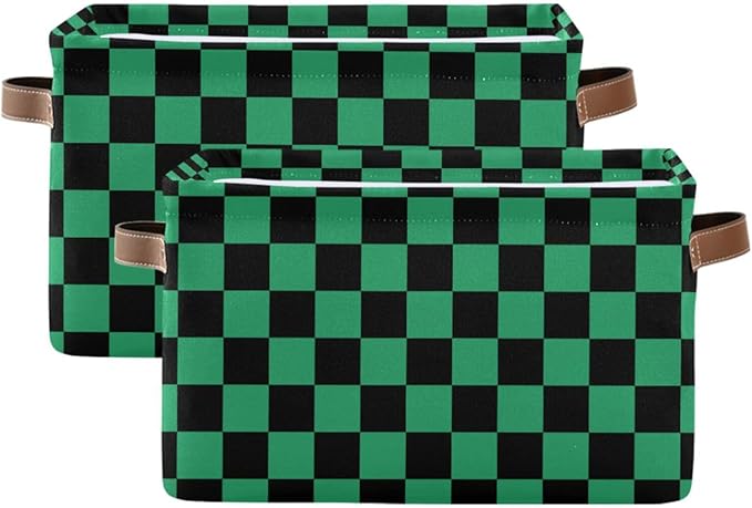 ALAZA Black Green Checkered Foldable Storage Box Storage Basket Organizer Bins with Handles for Shelf Closet Living Room Bedroom Home Office 1 Pack