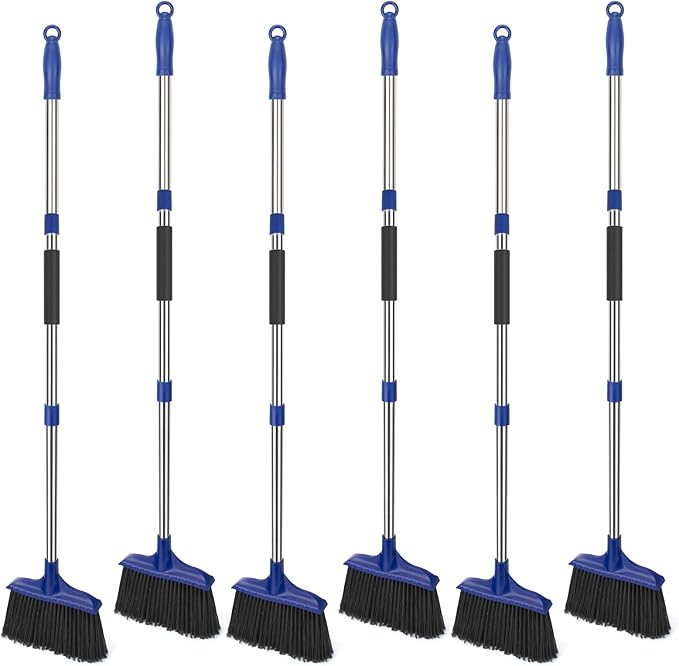KeFanta 6 Pack Heavy Duty Broom Indoor/Outdoor Commercial Brooms Angle Broom 53 inches for Courtyard Garage Restaurant Lobby Patio Shop Home Kitchen Office Floor