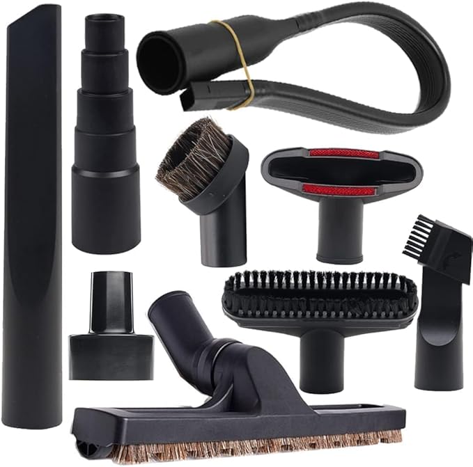 9 Pcs Universal Vacuum Attachments for Shop Vac Accessories with 2 1/2" to 1 1/4" & 1 7/8" to 1" Adapter for Shop Vac, 1 1/4" Brush Attachment Flexible Crevice Tool for Home and Car Interiors Cleaning