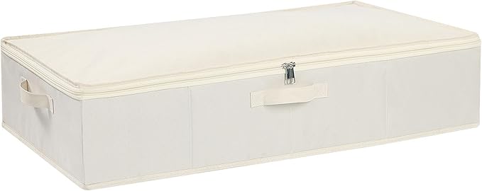 YheenLf Under Bed Storage Container, Clothes Organizer with Handles, Foldable Storage Bin With Lid, Beige, 1 Pack, 23.6 x 11.8 x 5.9 Inch