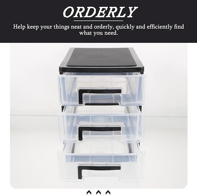 DOITOOL Three- Layer Storage Drawers - Portable Plastic Drawers Organizer - Transparent Kitchen Pantry Storage Cabinet Multifunction Plastic Drawers for Home Office Bedroom（Black