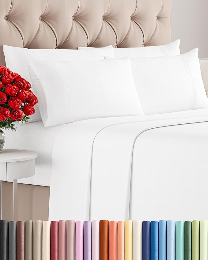 Cal King 6 Piece Sheet Set - Comfy Breathable & Cooling - Ultra-Soft Hotel Luxury Bedding Set with 8-16 Inch Deep Pockets - 1 Flat & 1 Fitted Sheet & 4 Pillowcases - Wrinkle Free & Easy Care - White