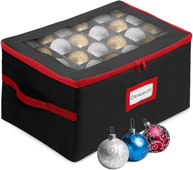 HOLDN’ STORAGE Christmas Ornament Storage Box with Dividers - Fits 72-3” Ornaments, 3 Removable Trays, Durable & Space-Saving, Clear Top Lid, Convenient Storage Designed, Black