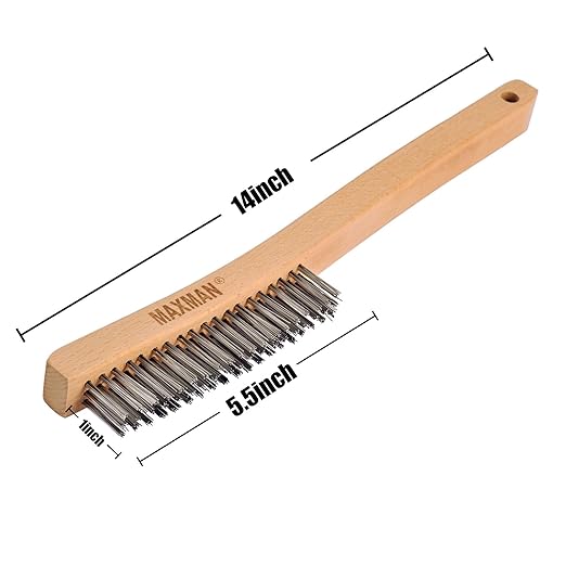 MAXMAN Wire Brush, Heavy Duty Stainless Steel Wire Brushes for Cleaning Rust, Grill Brush, Steel Brush for Paint Removal, Welding, Stiff Bristle Metal Brush with 14" Beech Long Handle, Large, 2Pcs