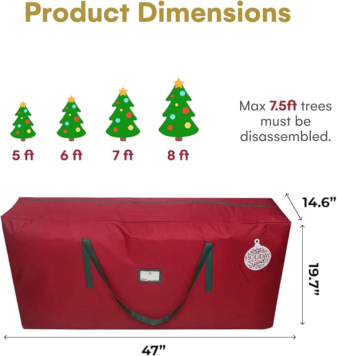 Holiday Spirit Christmas Tree Storage Bag for 7.5 Ft Trees, Heavy Duty 600D Oxford Canvas Christmas Trees Bag with Reinforced Handles and Dual Zipper, Waterproof Tear-Resistant Xmas Tree Storage Bags