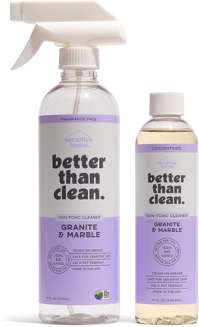 Better Than Clean Marble & Granite Cleaner Starter Pack - Plant-Based Natural Stone Cleaner for Countertops, Showers, Floors & More - Suitable for Sensitive Skin, Fragrance Free, Kids & Pet-Friendly