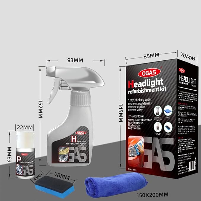 Biaoyun Automotive Headlamp Restoration Fluid Oxidized, Headlight Refurbishment Kit, Professional Car Headlamp Cleaner with Refurbishing Agent, Durable Headlight Repair Kit for All Vehicle Types
