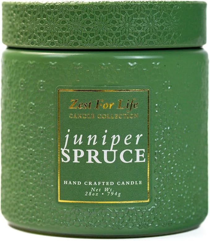 A Cheerful Giver - 28oz Large Scented Candle Jar with Lid- Zest for Life - 130 Hours of Burn Time, Gift for Women (Large, Juniper Spruce)