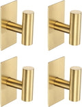 4 Pack Towel Hooks for Bathroom, Wall Hooks Self-Adhesive No-Drill Door Hanger Apply to Shower/Kitchen/Bedroom/Hanging Coat/Towel/Robe (Gold)
