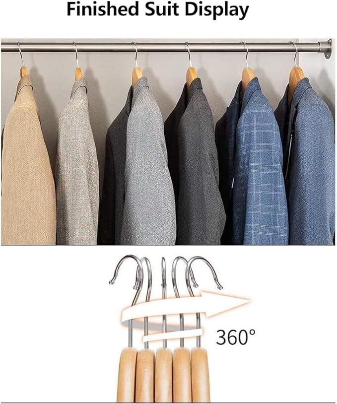 12 Pack Wide Shoulder Wooden Hangers, Suit Hangers with Non Slip Pants Bar, Smooth Finish 360° Swivel Hook Solid Wood Coat Hangers for Dress, Jacket, Pants, Heavy Clothes Hangers(Natural 12PCS)