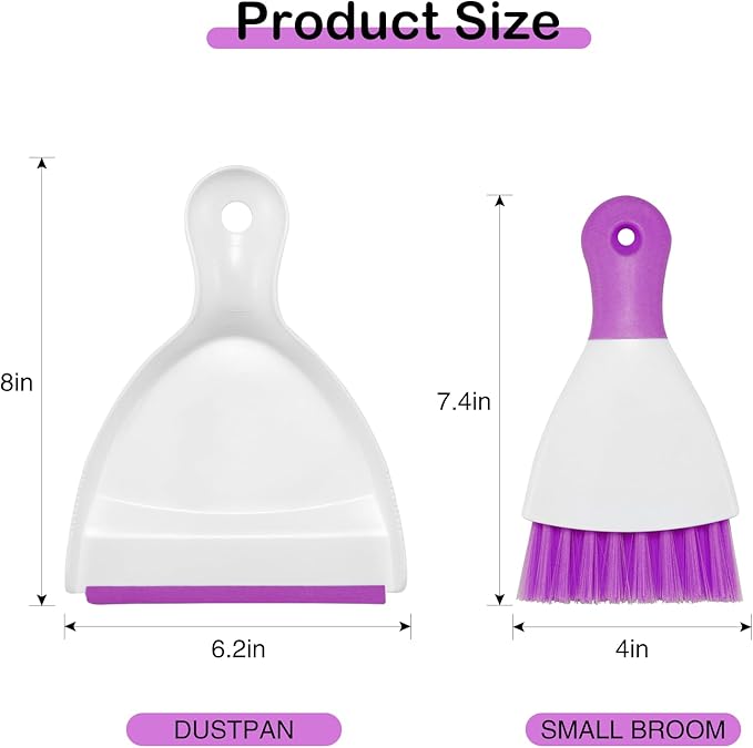NACENA Mini Dustpan and Brush Set, Small Broom and Dustpan Set Dust Pan and Mini Hand Broom Dustpan and Broom Combo Compact for Home Table Keyboards Sofa Kitchen, Purple