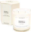 Calyan Wax Co. Smoke & Leather 2 Wick Scented Candle - 37 Hour Burn - Luxury Non Toxic Soy Wax Candles - Long Lasting Large Glass Jar Candle for Home - 8.8oz