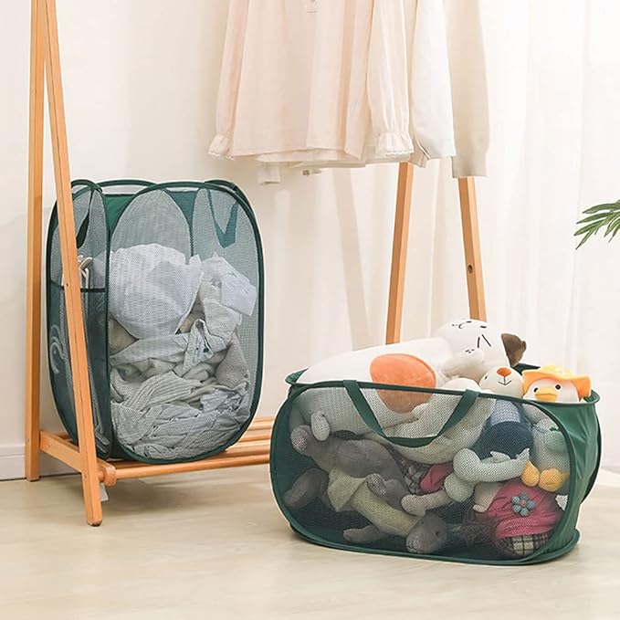 LATERONON 2 Pcs Mesh Popup Laundry Hamper, Opening Laundry Basket,Popup Laundry Basket with Durable Handles,Foldable Pop-up Mesh Hamper Dirty Clothes Basket for Clothes & Laundry-Home Organization