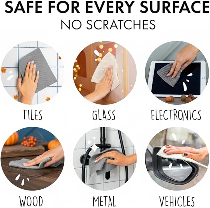 SUPERSCANDI 10 Pack Swedish Dishcloths for Kitchen - 100% Biodegradable & Compostable Reusable Paper Towels Washable, Food-Safe & Without Plastic - Dish Rags Suitable for Any Surface, Grey