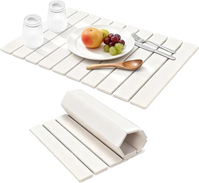 Large Stone Dish Drying Mats for Kitchen Counter, 24"(L)×16"(W),Eco-friendly, Instant Drying Pad,Diatomaceous Earth Water Absorbing Mat, Foldable and Super Absorbent Dish Drying Stone Mat