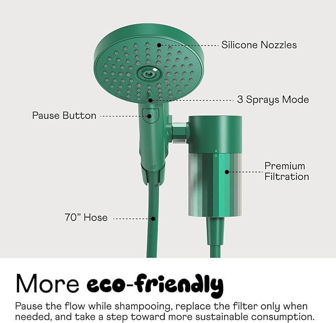 Sproos - Handheld Showerhead, High Performance Filtration System for Healthier Hair and Skin, Extra Long 70 Inch Hose, 3 Customized Spray Functions, 6 Colors (Golden Hour, Shower Filter Set)