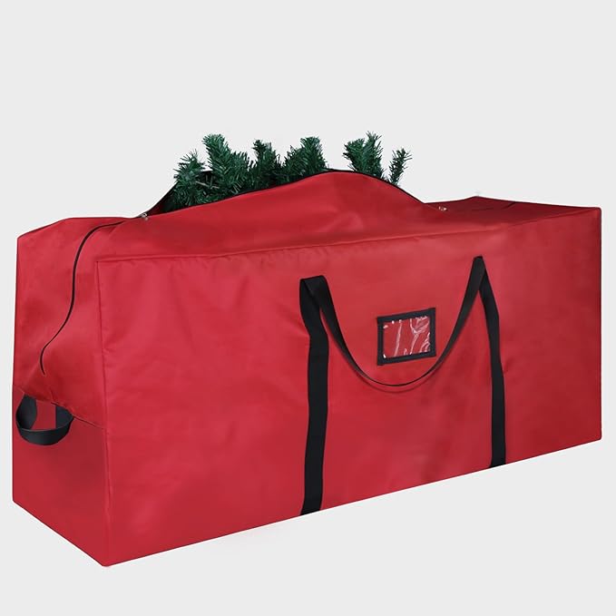 Christmas Tree Storage Bag, 600D Oxford Extra Large Moving Bags, Fits Up to 9 Ft Artificial Trees, Heavy-Duty Waterproof Christmas Decorations Storage Bags(PURE RED)