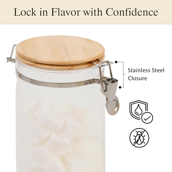 EQEY Glass Coffee Canister Set with Shelf & Spoons - 3 Piece Airtight Seal Coffee Bean Storage Containers & Filter Holder for Kitchen Organization