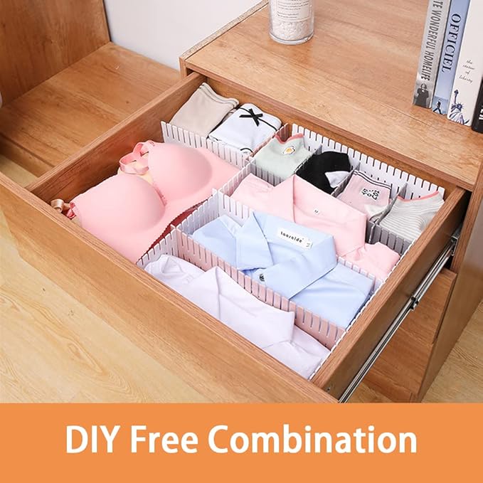 40Pcs Drawer Dividers, 14.96" x 2.76", Thin, DIY Plastic Drawer Separators, Large Adjustable Dresser Drawer Organizer for Clothes, Bedroom, Bathroom, Kitchen Cutlery, Desk, Office Storage