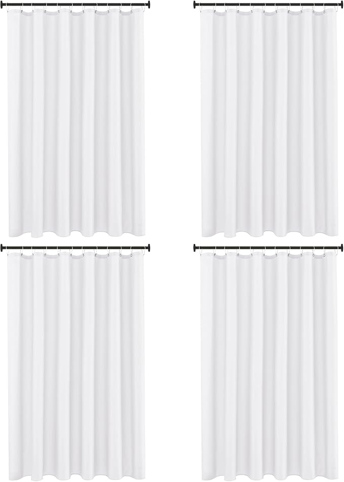 Biscaynebay Fabric Shower Curtain Liner 72x72 Inch-4 Packs White Water Resistant Bathroom Curtains-Hotel Soild Polyester Shower Liners Washable with Magnets
