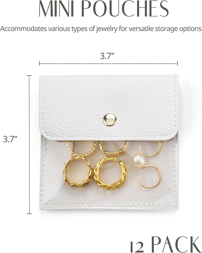Popvibe Jewelry Pouch Women Mini Small Bag for Travel Clear White Small Pouch Bulk 12 Pack