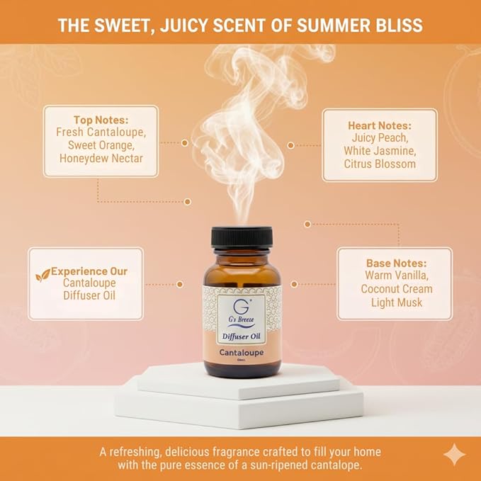 G's Breeze Cantaloupe Diffuser Oil – 60ml Soft & Soothing Cantaloupe Scent, Long-Lasting Aroma for Nurseries, Bedrooms, & Living Rooms, Easy Refill for Fragrance Oil Diffuser