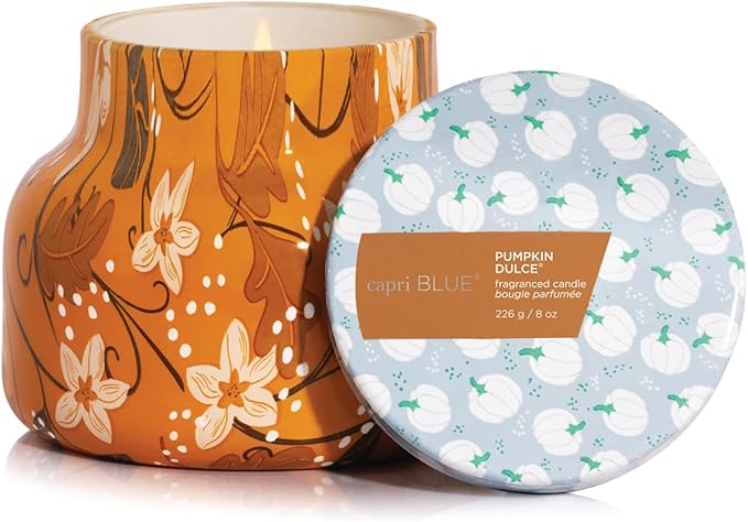 Capri Blue Pattern Play Signature Holiday Candle - Luxury Holiday Scented Candle for Home- Long Lasting Soy Wax Blend - Comes in Decorative Glass Jar (Pumpkin Dulce, 8 oz)