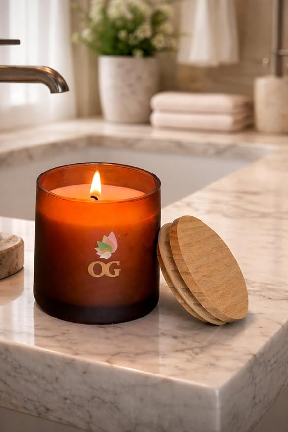 OG Premium Scented Candle, Luxury Handmade Candle with Wooden Lid, Amber Glass Jar, for Relaxation and Home Décor
