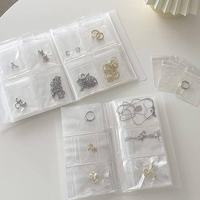 DesignSter Jewelry Storage Book, Earring Organizer Book, Jewelry Storage Bag Thicken Anti-Oxidation, Jewelry Travel Organizer (84Grids+50pcs Ziplock Bags)