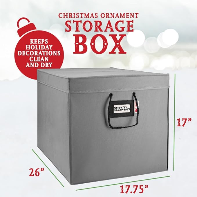 HOLDN’ STORAGE Christmas Ornament Storage Box with Dividers, Stores Ornaments up to 96 of 3 Inch Large Christmas Ball Storage Containers with 4 Trays - Gray