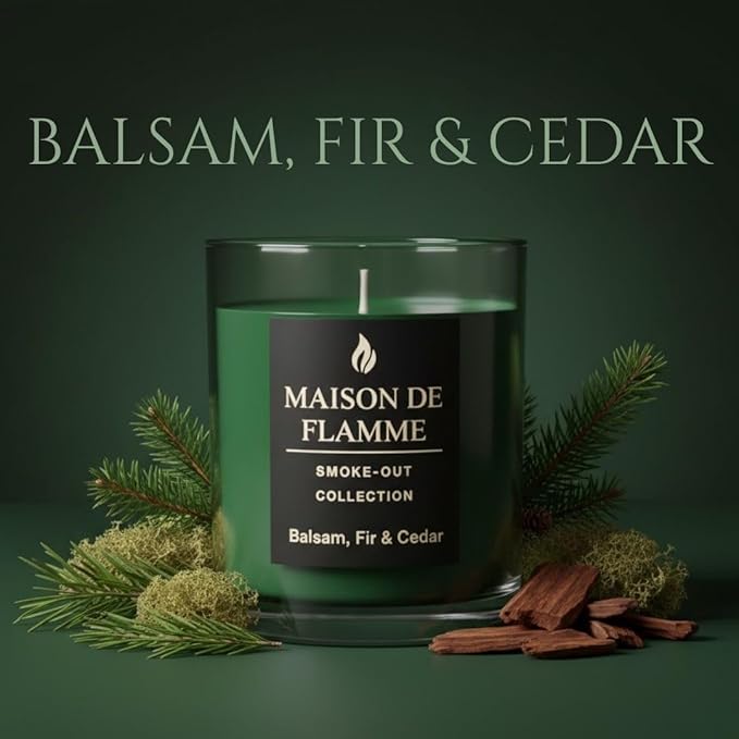 Balsam, Fir & Cedar Scented Candle – 150g / 5.3 oz Soy Wax Blend, Hand-Poured Candle with Cotton Wick & 10% Fragrance Load – Fresh Pine & Cedarwood Home Candle for Holiday
