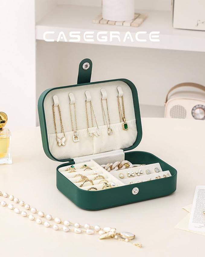 CASEGRACE Jewelry Box For Women Portable Travel Jewelry Case for Necklace Earring Rings Jewelry Holder Case Gift Box Girls
