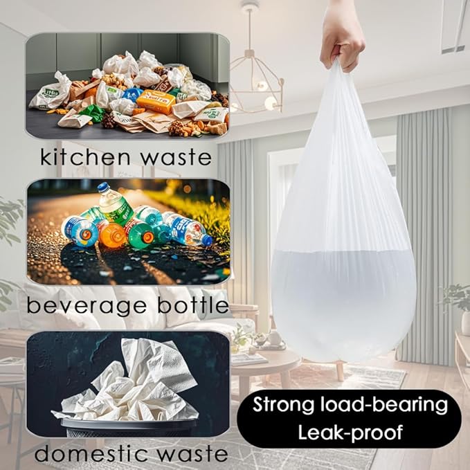 2-4 Gallon Portable Trash Bags, Thicken Vest type Small Garbage Bags for Office, Kitchen, Bedroom and more, 60 Counts White