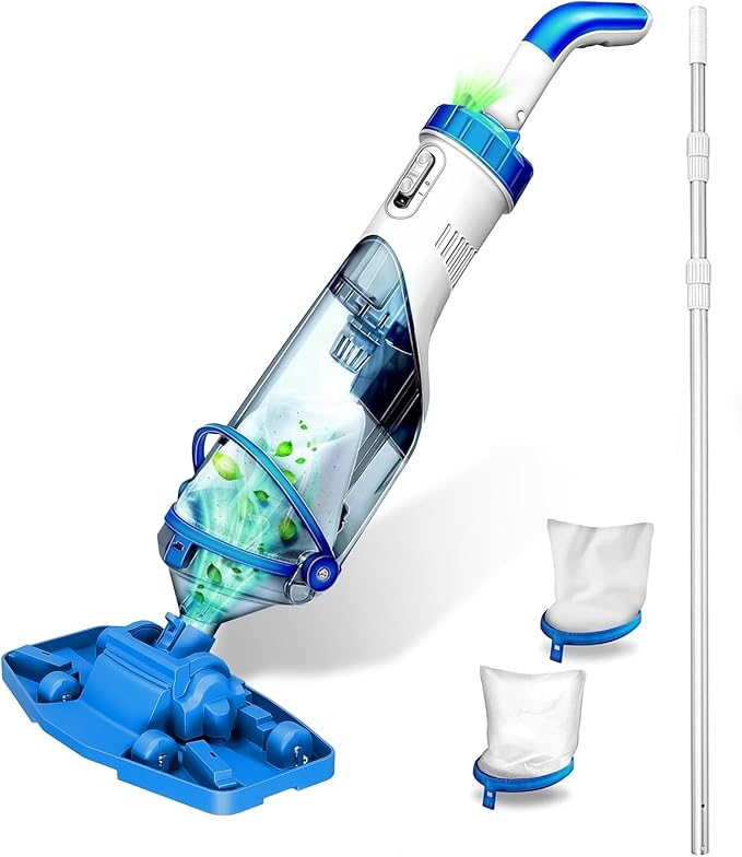 Cordless Handheld Pool Vacuum with Telescopic Pole, Rechargeable Hot Tub SPA Vacuum, 18GPM Powerful Suction, 60Min Runtime, Pools up to 88", Portable Pool Cleaner for Above Ground/Inground Pools