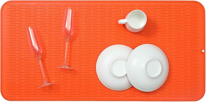 MicoYang Silicone Dish Drying Mat for Multiple Usage,Easy clean,Eco-friendly,Heat-resistant Silicone Mat for Kitchen Counter or Sink,Refrigerator or Drawer Liner Orange 5XL 36inches x 18inches