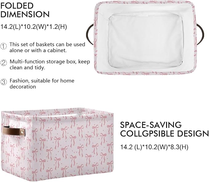 ALAZA Polka Dot Bow Ribbon Foldable Storage Box Storage Basket Organizer Bins with Handles for Shelf Closet Living Room Bedroom Home Office 2 Pack