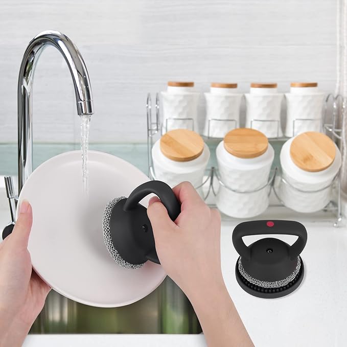 Cast Iron Cleaner Scrubber+Tray with Handle, Welded Chainmail Scrubber for Pan Pot Grill Oven Wok Cleaning- Small Ring Chain Scrub Metal Scraper Brush Iron Skillet Steel Wool Scrubber Steel Sponge