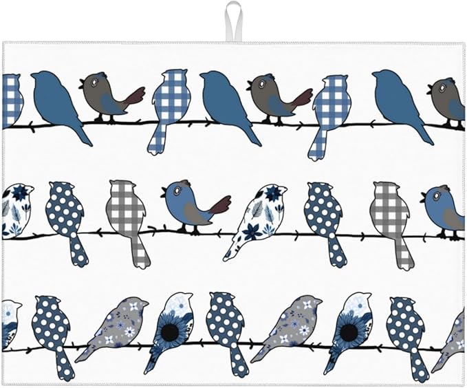 Blue Bird Dish Drying Mat 18x24 For Kitchen Counter Absorbent Microfiber Dishes Pad Dish Drainer Rack Mats Fast Dry Kitchen Accessories