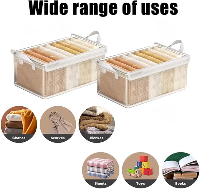 4PCS Foldable Storage Box with Lid - Extra Large FabricCloset Organizer for Clothes, 18.5x11x7.9 Inch Canvas Bin,Collapsible Design for Bedroom, Shelf, Closet, Underbed (Clear)