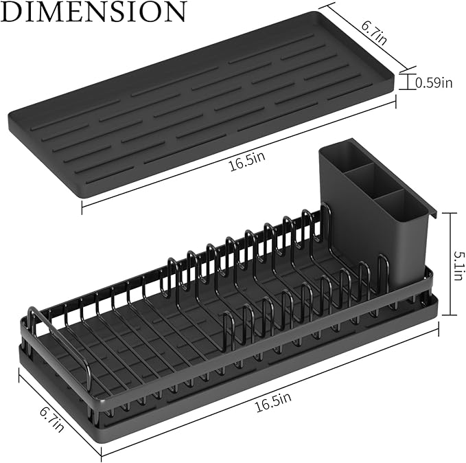 CHLORYARD Small Dish Drying Rack, Compact Sink Dish Drainer Plate Organizer with Utensil Holder and 2pcs Silicone Drying Mats for Kitchen Counter, RVs, Apartments