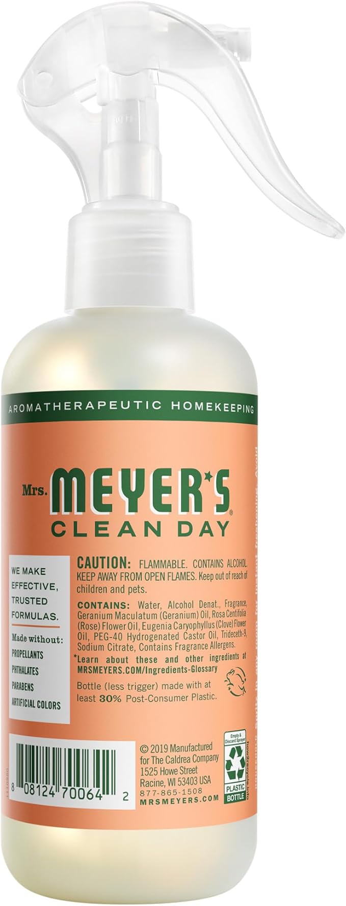 MRS. MEYER'S CLEAN DAY Room and Air Freshener Spray, Non-Aerosol Spray Bottle Infused with Essential Oils, Geranium, 8 Fl. Oz