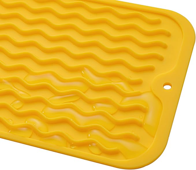 MicoYang Silicone Dish Drying Mat for Multiple Usage,Easy clean,Eco-friendly,Heat-resistant Silicone Mat for Kitchen Counter or Sink,Refrigerator or Drawer Liner Yellow S 12 inches x 6 inches