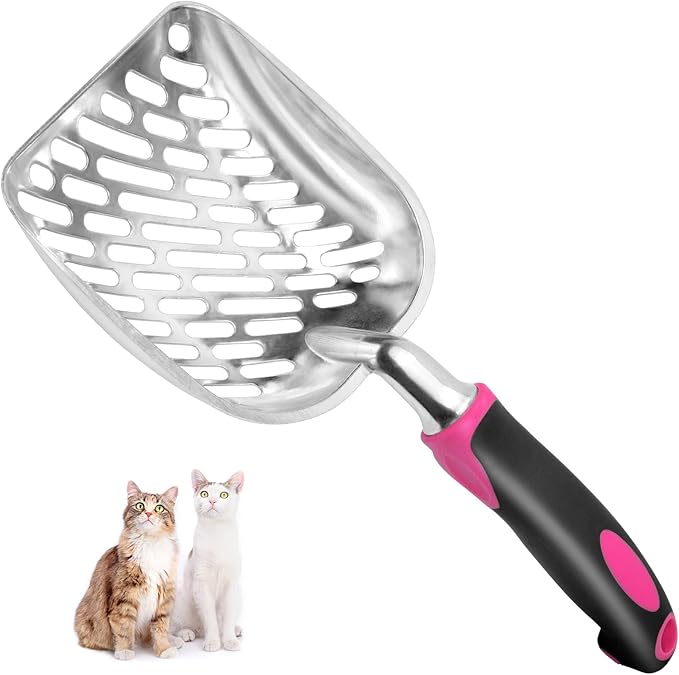 Apidgrowth Cat Litter Scoop-Metal Cat Scooper-Long Handle Scoop,Cat Scooper-Poop Sifting-Mesh Shovel-Suitable for Cat Litter Box, (Rose Red)-Christmas