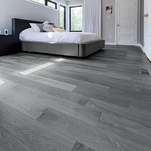 Peel and Stick Floor Tile, INMOZATA Self Adhesive Vinyl Plank Flooring Wood Grain Look 36-Pack 54 Sq.Ft Grey Waterproof Tile Sticker for Bedroom, Living Room, Kitchen, RV(Slategray)